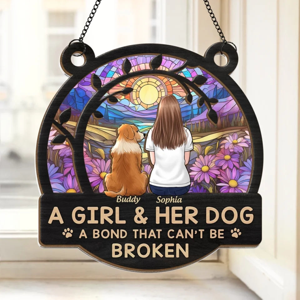 A Bond That Can't Be Broken - Dog & Cat Personalized Window Hanging Suncatcher - Gift For Pet Owners, Pet Lovers