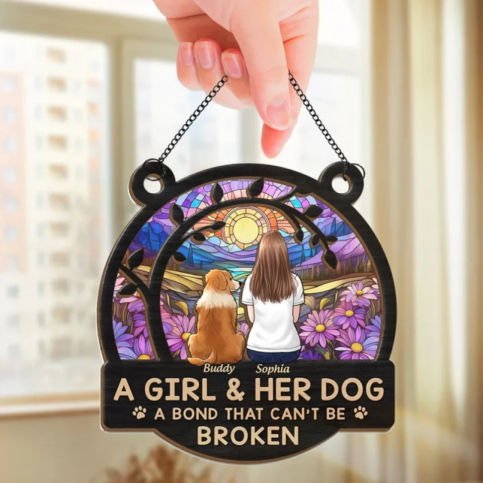 A Bond That Can't Be Broken - Dog & Cat Personalized Window Hanging Suncatcher - Gift For Pet Owners, Pet Lovers