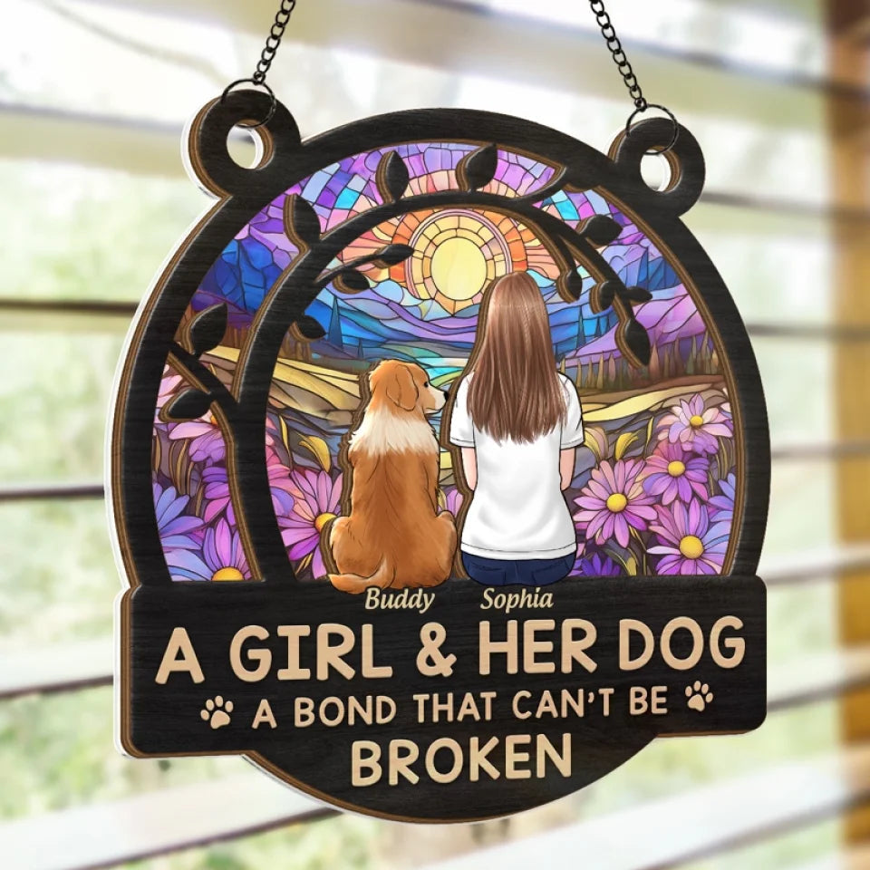 A Bond That Can't Be Broken - Dog & Cat Personalized Window Hanging Suncatcher - Gift For Pet Owners, Pet Lovers